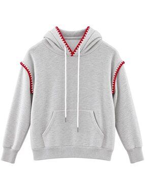 Cherry Blossom Graphic Hoodie With Red Trim Gray Small 100% Polyester